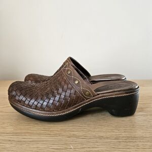ECCO Brown Woven Leather Mule Clogs Womens EU 40 US 9 Comfort Slip On Shoes